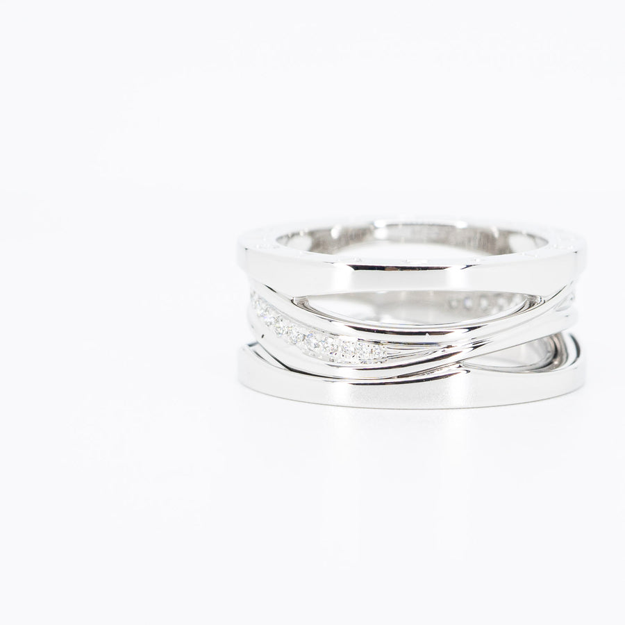 แหวน Bvlgari B.zero1 Design Legend two-band Ring with pavé diamonds #TU 18K White Gold Size 57# (Used) #vrbvn 5520