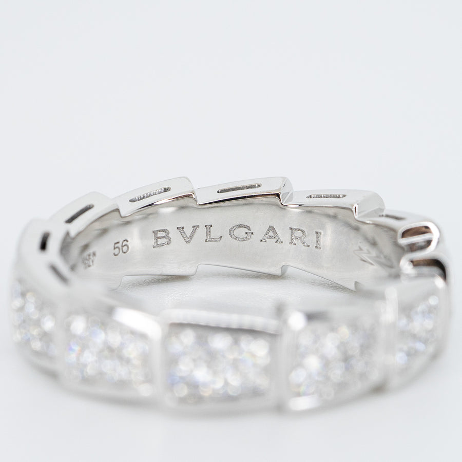 แหวน Bvlgari Serpenti Viper band ring, set with Full Pavé Diamonds #T2 18K White Gold Size 56# (Used) #vrbvn 5550