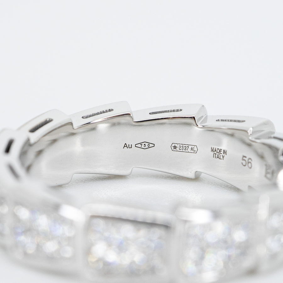 แหวน Bvlgari Serpenti Viper band ring, set with Full Pavé Diamonds #T2 18K White Gold Size 56# (Used) #vrbvn 5550