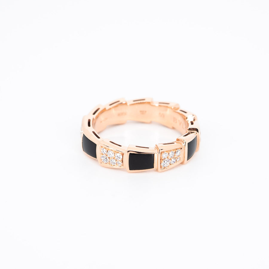 แหวน Bvlgari Serpenti Viper ring, set with Black Onyx Elements and Demi Pavé Diamonds #T2 18K Rose Gold Size 59# (Used) #vrbvn 5548 #gemstone