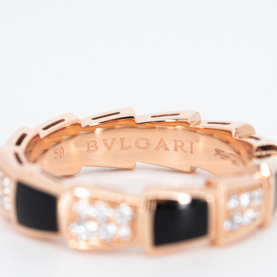 แหวน Bvlgari Serpenti Viper ring, set with Black Onyx Elements and Demi Pavé Diamonds #T2 18K Rose Gold Size 59# (Used) #vrbvn 5548 #gemstone