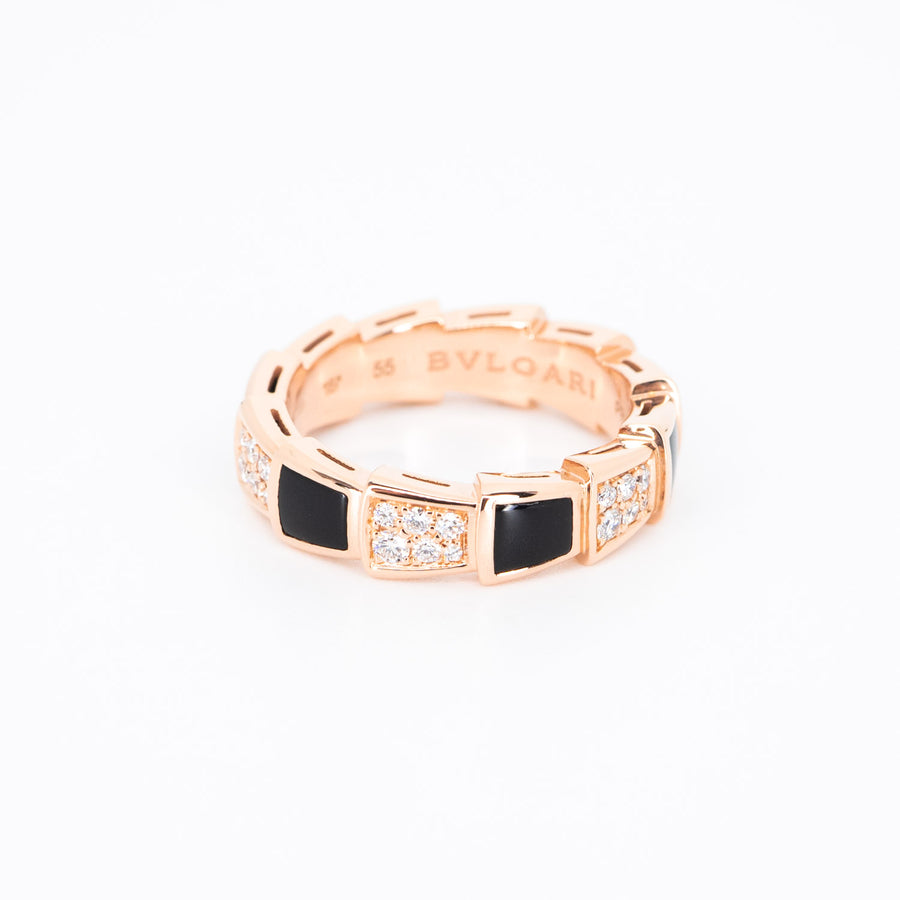 แหวน Bvlgari Serpenti Viper ring, set with Black Onyx Elements and Demi Pavé Diamonds #T2 18K Rose Gold Size 55# (Used) #vrbvn 5547