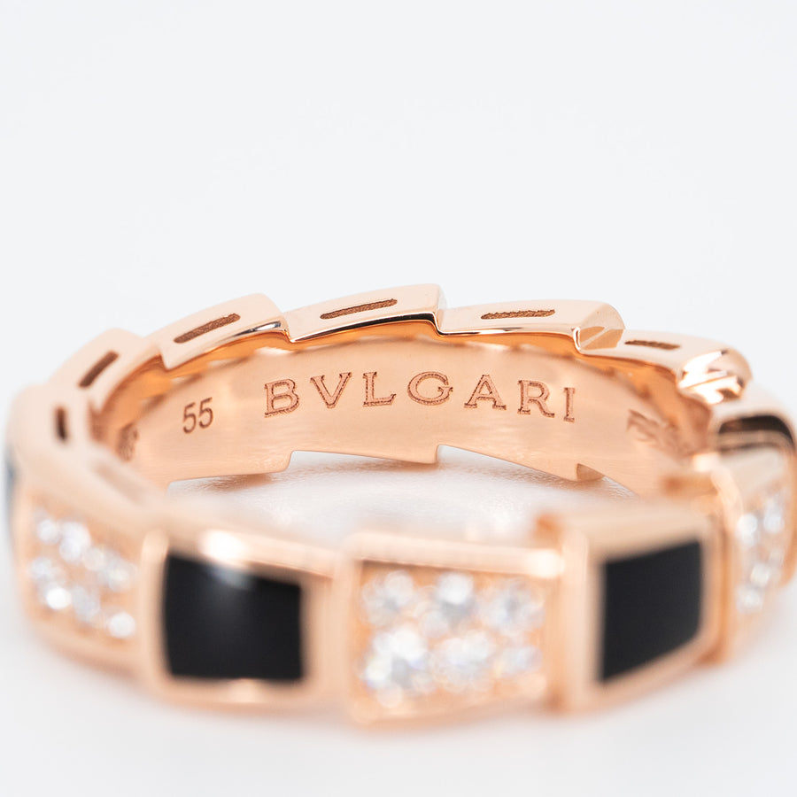 แหวน Bvlgari Serpenti Viper ring, set with Black Onyx Elements and Demi Pavé Diamonds #T2 18K Rose Gold Size 55# (Used) #vrbvn 5547