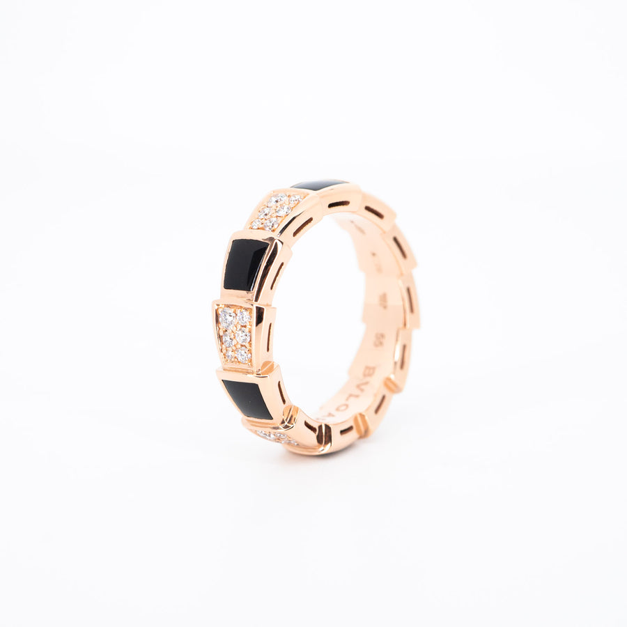 แหวน Bvlgari Serpenti Viper ring, set with Black Onyx Elements and Demi Pavé Diamonds #T2 18K Rose Gold Size 55# (Used) #vrbvn 5547