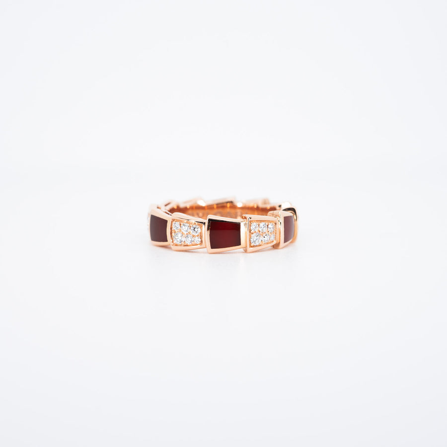 แหวน Bvlgari Serpenti Viper ring, set with Carnelian Elements and Demi Pavé Diamonds #T2 18K Rose Gold Size 54# (Used) #vrbvn 5549