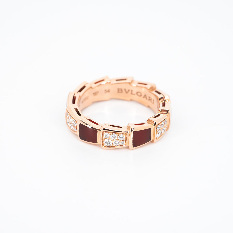 แหวน Bvlgari Serpenti Viper ring, set with Carnelian Elements and Demi Pavé Diamonds #T2 18K Rose Gold Size 54# (Used) #vrbvn 5549
