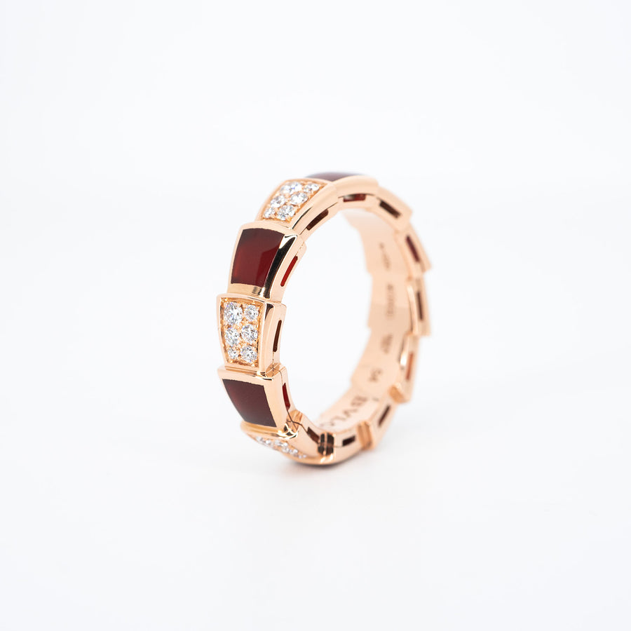 แหวน Bvlgari Serpenti Viper ring, set with Carnelian Elements and Demi Pavé Diamonds #T2 18K Rose Gold Size 54# (Used) #vrbvn 5549