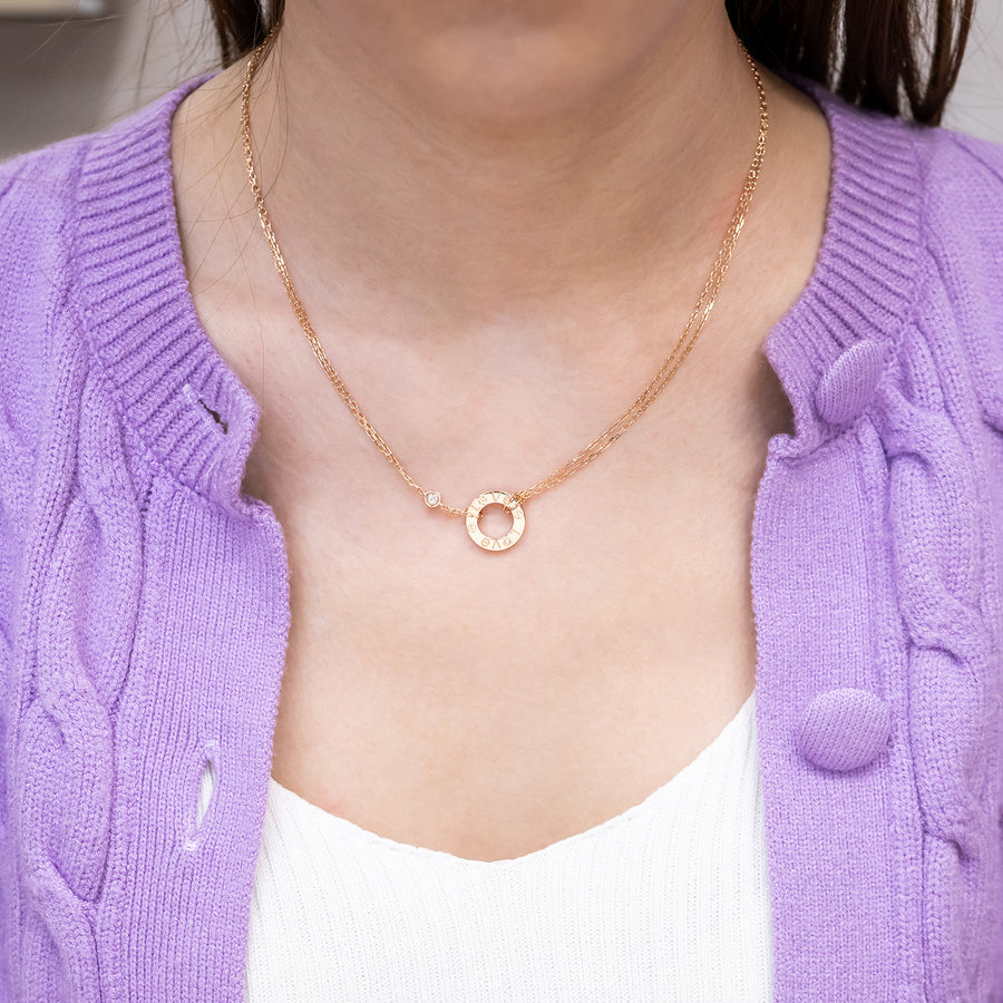 สร้อยและจี้ Cartier Love necklace, 2 diamonds 18K Rose Gold Size 37-40cm.# (Used) #vrcanl 7600