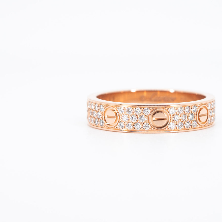 แหวน Cartier Love Band with Pave Diamonds #T2 18K Rose Gold Size 50# (Used) #vrcalrfim 5594