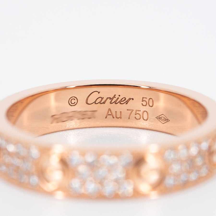 แหวน Cartier Love Band with Pave Diamonds #T2 18K Rose Gold Size 50# (Used) #vrcalrfim 5594