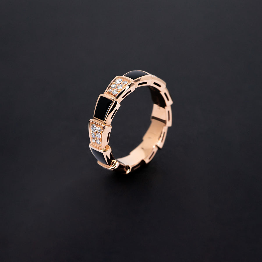 แหวน Bvlgari Serpenti Viper ring, set with Black Onyx Elements and Demi Pavé Diamonds #T2 18K Rose Gold Size 59# (Used) #vrbvn 5548 #gemstone