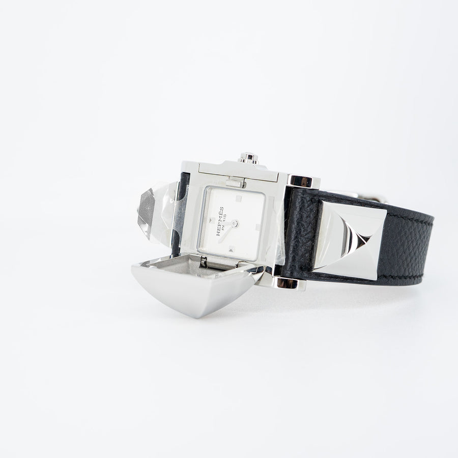นาฬิกา Hermes Medor Watch Small Epsom Black PHW #T4 Stainless Steel Size 27mm.# (Used) #vrhe 0580