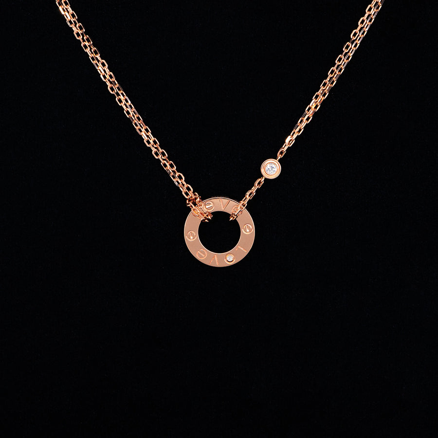 Cartier Love Necklace 2 Diamonds T3 18K Rose Gold Size 15 16