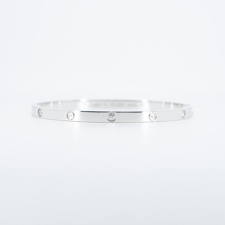 กำไล Cartier Love Bracelet, Small Model, 6 Diamonds #T3 18K White Gold Size 16# (Used) #vrcab 5808