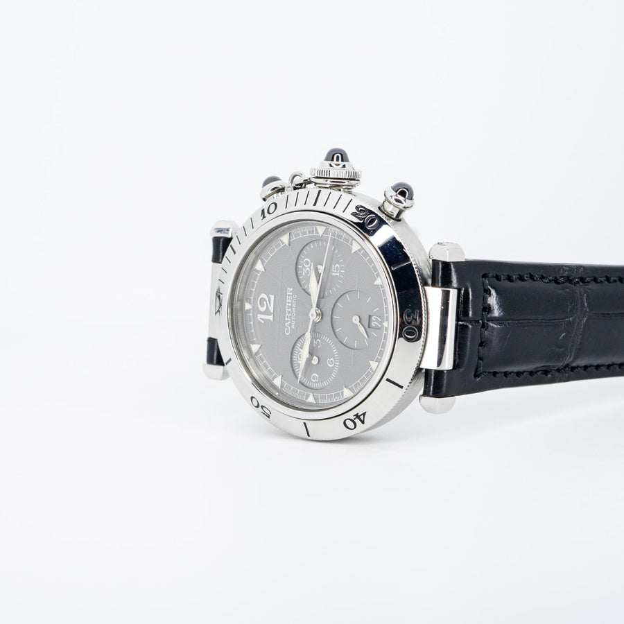 นาฬิกา Cartier Pasha de Cartier watch, Gray Dial Automatic Chronograph In Stainless Steel Size 39mm.# (Used) #vrcawHIT 7356