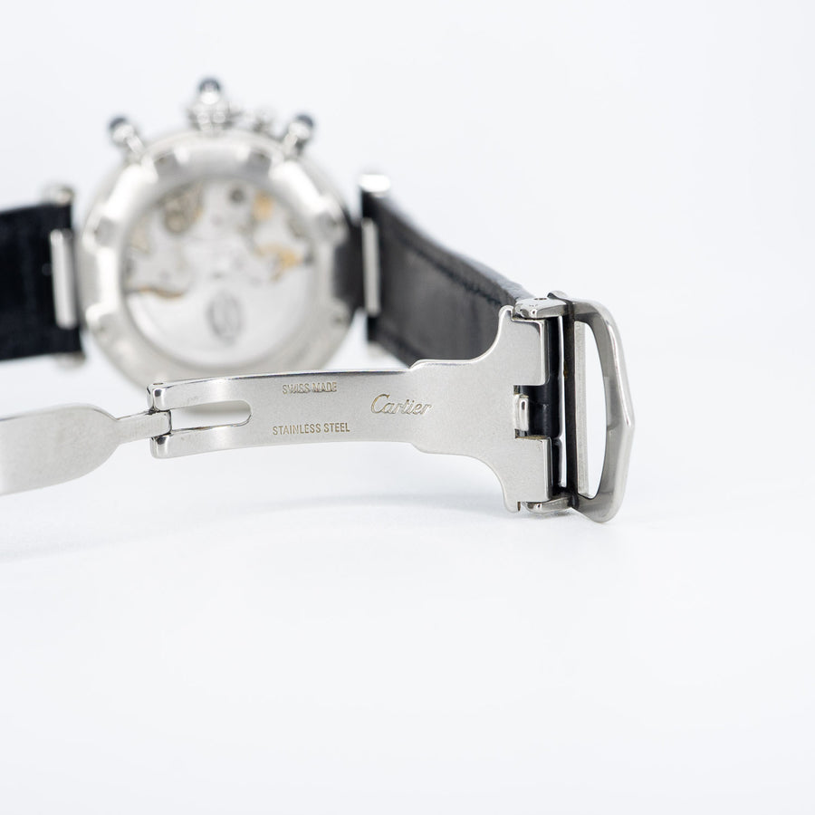 นาฬิกา Cartier Pasha de Cartier watch, Gray Dial Automatic Chronograph In Stainless Steel Size 39mm.# (Used) #vrcawHIT 7356
