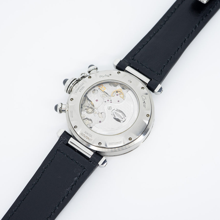 นาฬิกา Cartier Pasha de Cartier watch, Gray Dial Automatic Chronograph In Stainless Steel Size 39mm.# (Used) #vrcawHIT 7356