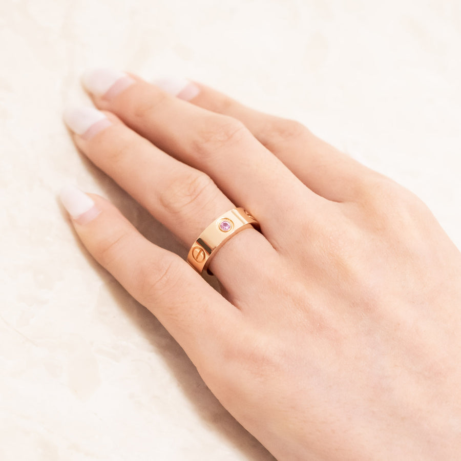แหวน Cartier Love Pink Sapphire Ring 18K Rose Gold Size 48# (Used) #vrcarim 4806