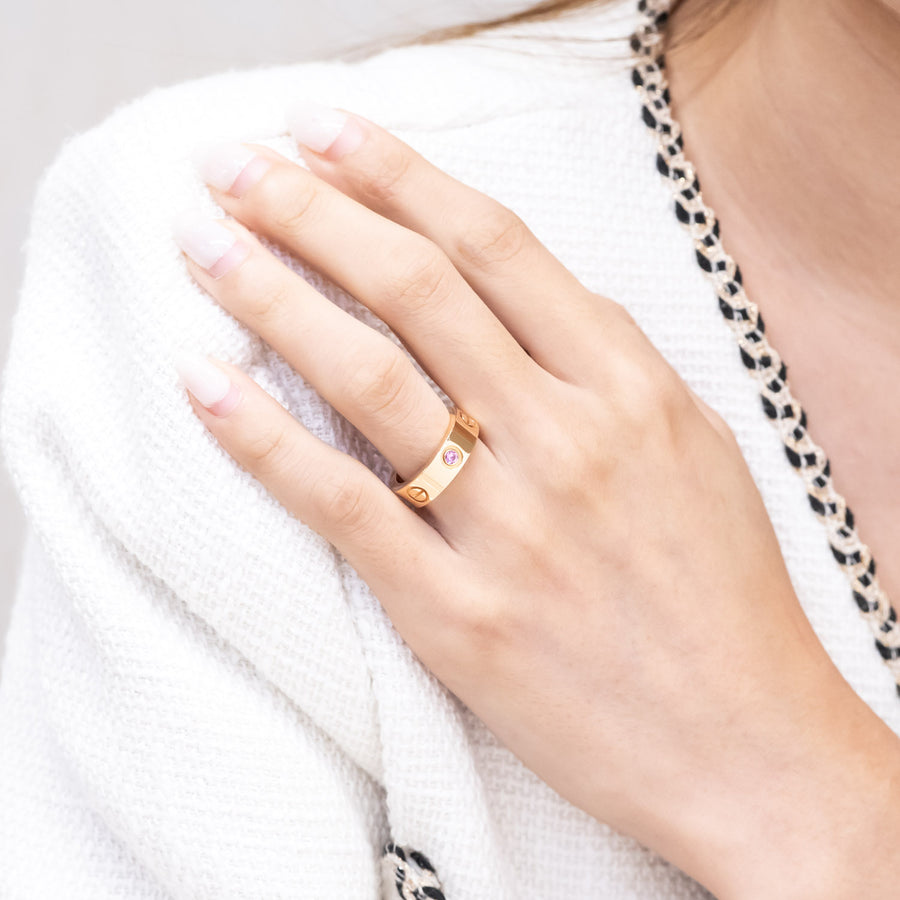 แหวน Cartier Love Pink Sapphire Ring (โลโก้จาง50%) 18K Rose Gold Size 48# (Used) #vrcar 7643