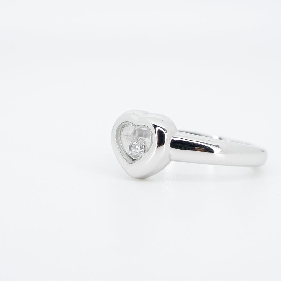 แหวน Chopard Happy Diamond Heart ring with 1diamond #T3 18K White Gold Size 47# (Used) #vrcho 0609