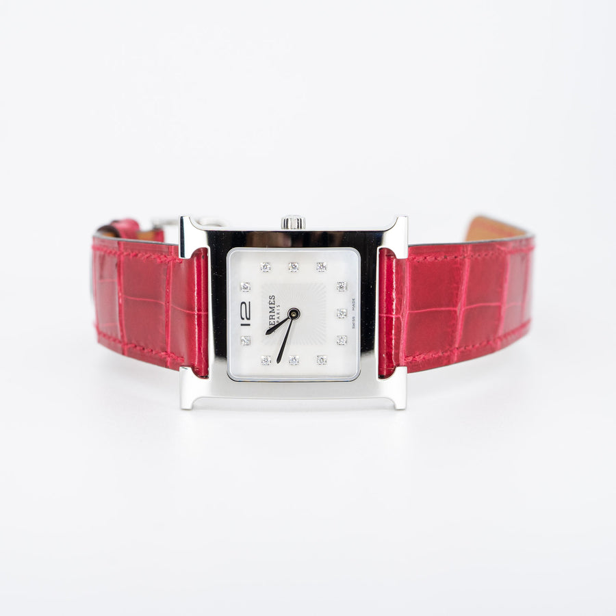 นาฬิกา Hermes Heure H watch, Diamond-set, Medium model Stainless Steel #T4 Size 30mm.# (Used) #vrhe 0603