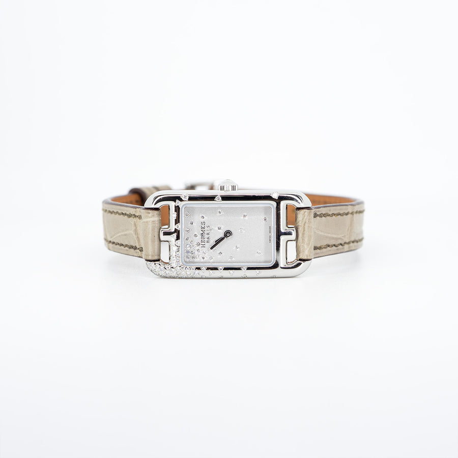 นาฬิกา Hermes Nantucket Jeté de Diamants watch, Alligator leather, Diamonds Stainless Steel Size&nbsp;17mm.# (Used) #vrhe 1066