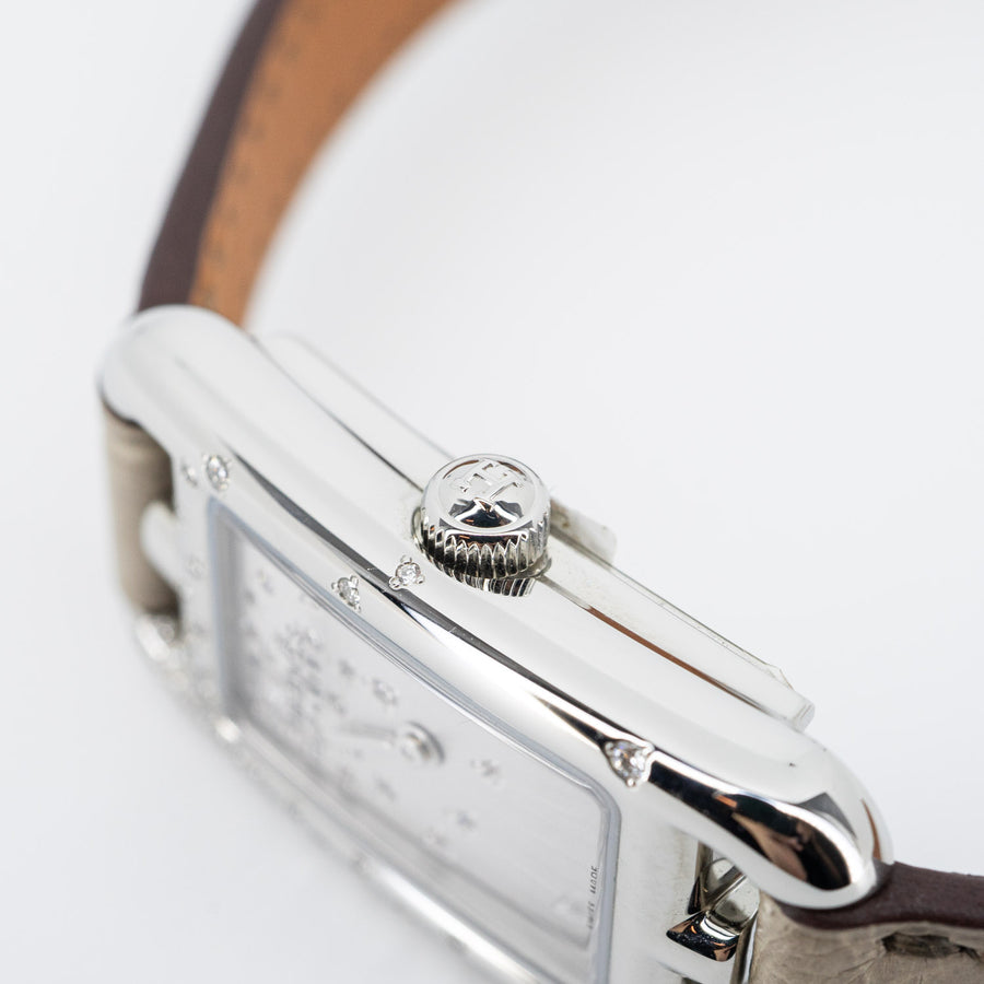 นาฬิกา Hermes Nantucket Jeté de Diamants watch, Alligator leather, Diamonds Stainless Steel Size&nbsp;17mm.# (Used) #vrhe 1066