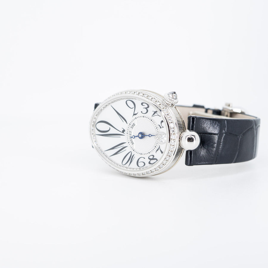 นาฬิกา Breguet Reine De Naples, White Gold With Black Leather Watch MOP Dial Size 36mm.# (Used) #vrbre 0618