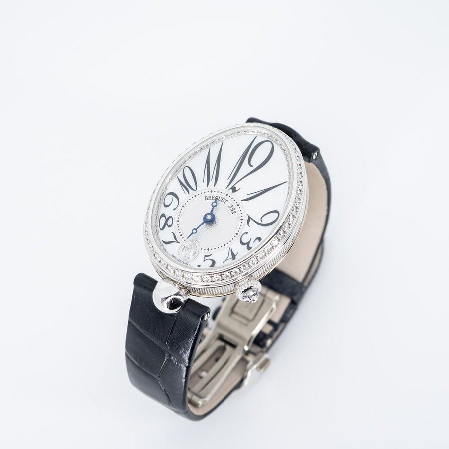 นาฬิกา Breguet Reine De Naples, White Gold With Black Leather Watch MOP Dial Size 36mm.# (Used) #vrbre 0618