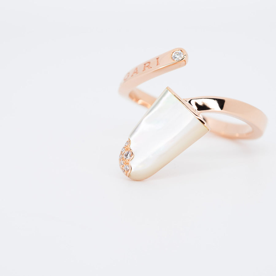 แหวน Bvlgari Gelati Ring, White Mother-Of-Pearl and Diamonds #TU 18K Rose Gold Size 57# (Used) #vrbvr 5905