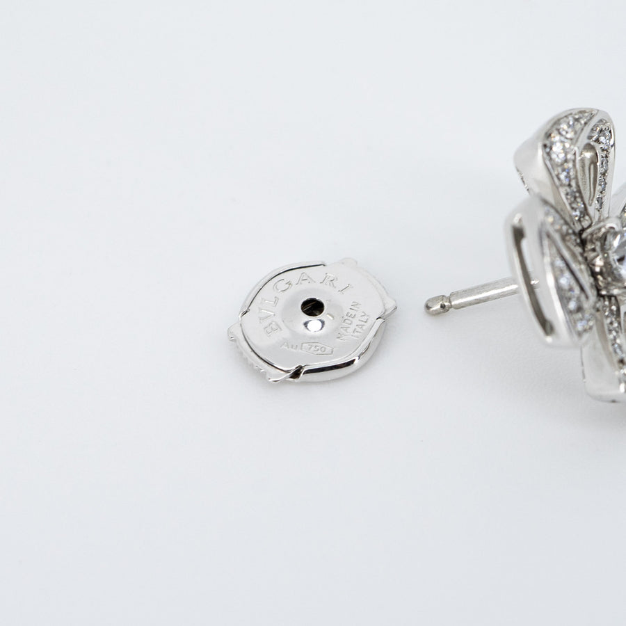 ต่างหู Bvlgari Fiorever Earrings, set with two central diamonds and pavé diamonds 18K White Gold (Used) #vrbv 0625