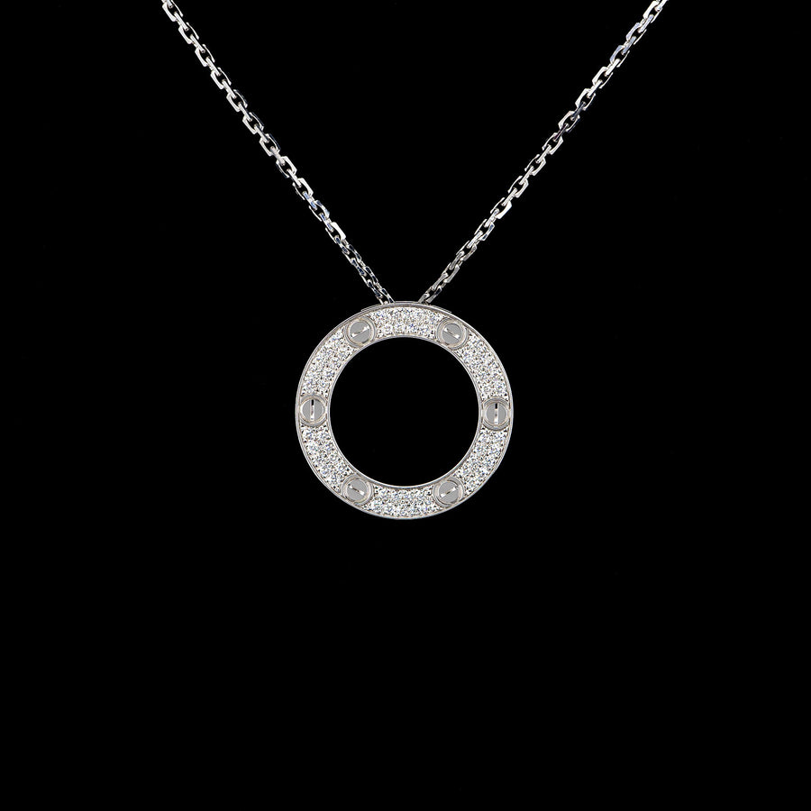 สร้อยและจี้ Cartier Love Necklace with diamond-paved #T2 18K White Gold Size 16"# (Used) #vrcanl 5934