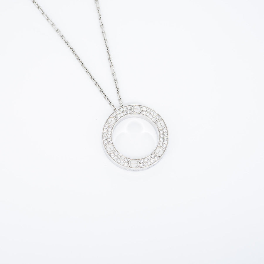 สร้อยและจี้ Cartier Love Necklace with diamond-paved #T2 18K White Gold Size 16"# (Used) #vrcanl 5934