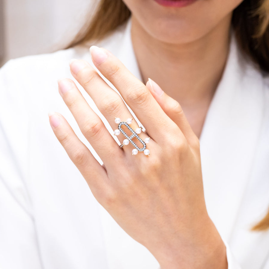 แหวน Hermes Chandra ring, medium model Rose Gold Diamonds and pearls #TU 18K Rose Gold Size 53# (Used) #vrhe 0606