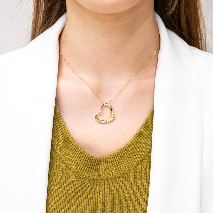 vrtinlim 7427 Tiffany &amp; Co. Elsa Peretti Open Heart pendent and Necklace yg ชนกล่อง 40.5cm. #T4