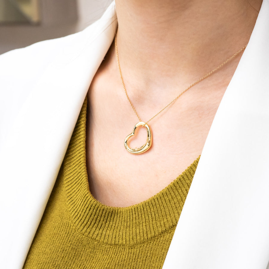 vrtinlim 7427 Tiffany &amp; Co. Elsa Peretti Open Heart pendent and Necklace yg ชนกล่อง 40.5cm. #T4