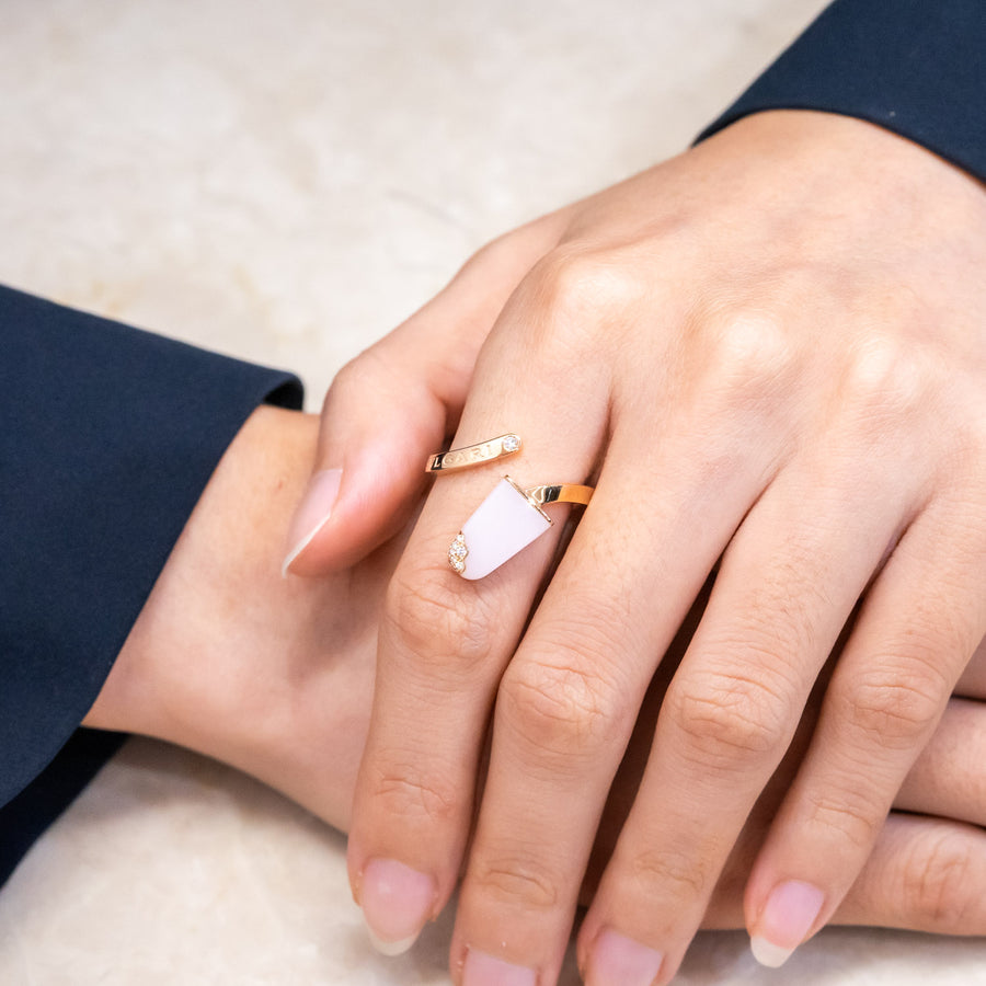 แหวน Bvlgari Bvlgari Gelati Ring, Pink Opal and Diamonds 18K Rose Gold Size 54# (Used) #vrbvrimt 7467