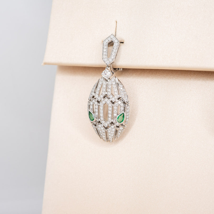 ต่างหู Bvlgari Serpenti Seduttori Earrings set with Emerald Eyes and Pave Diamonds #T2 18K White Gold (Used) #vrbv 0647