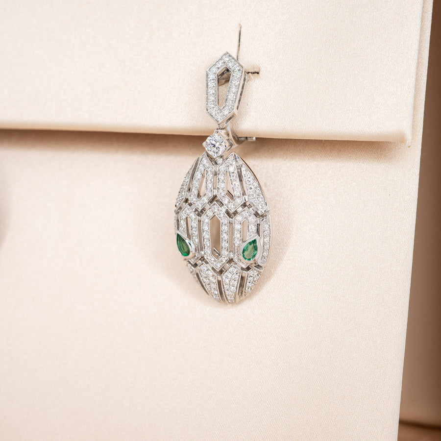 ต่างหู Bvlgari Serpenti Seduttori Earrings set with Emerald Eyes and Pave Diamonds #T2 18K White Gold (Used) #vrbv 0647