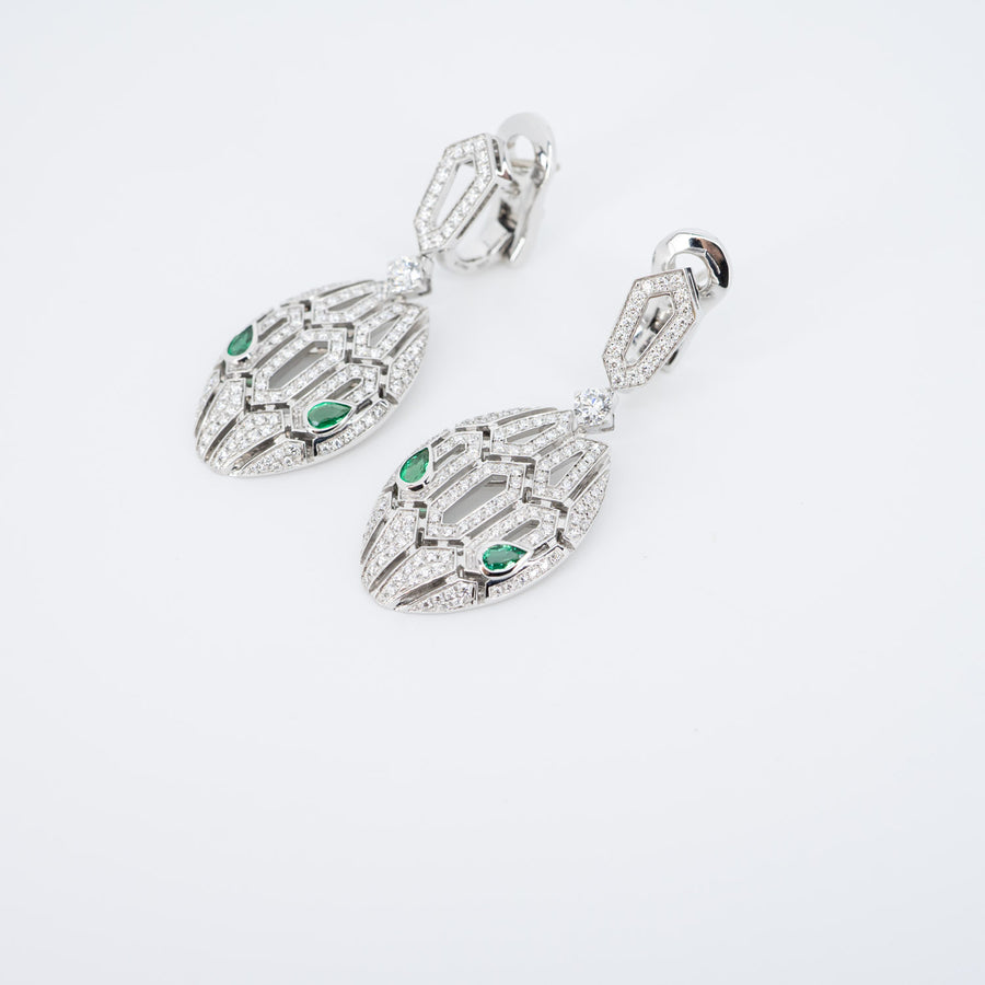 ต่างหู Bvlgari Serpenti Seduttori Earrings set with Emerald Eyes and Pave Diamonds #T2 18K White Gold (Used) #vrbv 0647