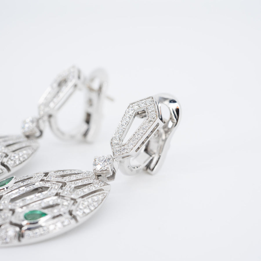 ต่างหู Bvlgari Serpenti Seduttori Earrings set with Emerald Eyes and Pave Diamonds #T2 18K White Gold (Used) #vrbv 0647