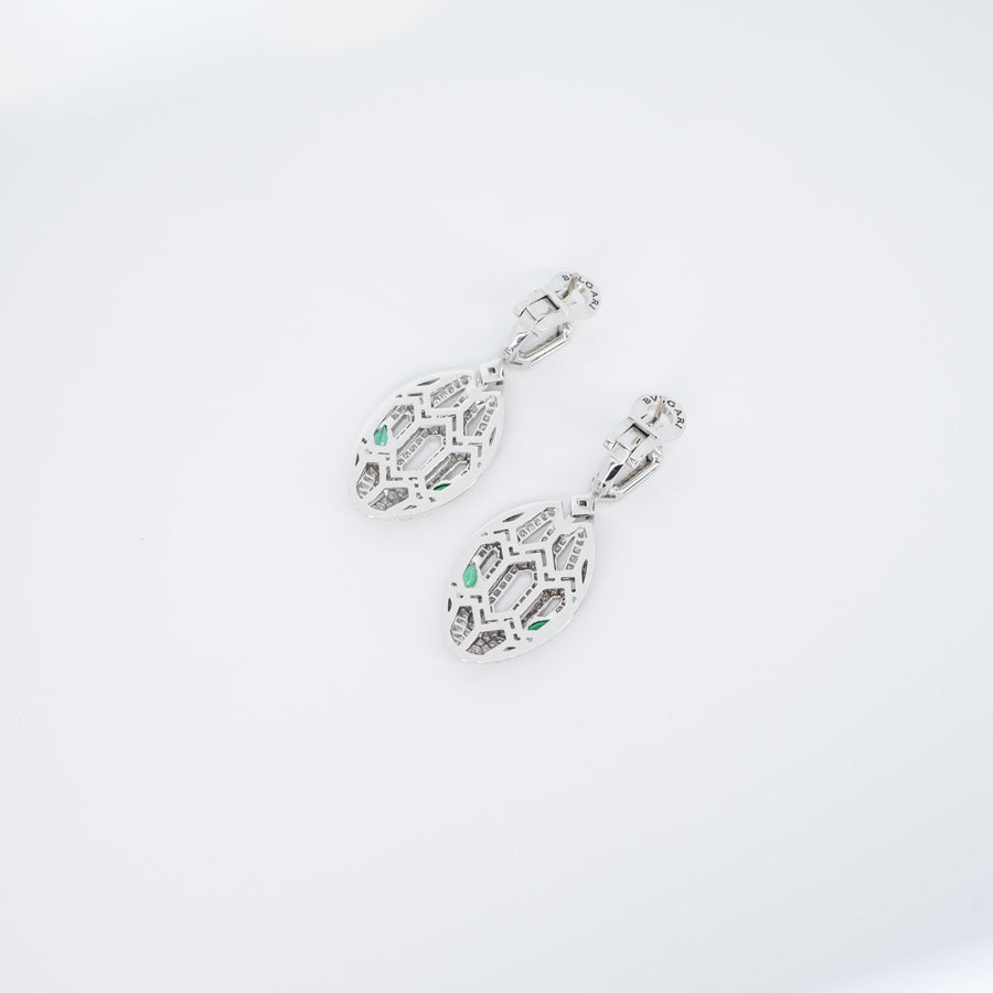 ต่างหู Bvlgari Serpenti Seduttori Earrings set with Emerald Eyes and Pave Diamonds #T2 18K White Gold (Used) #vrbv 0647