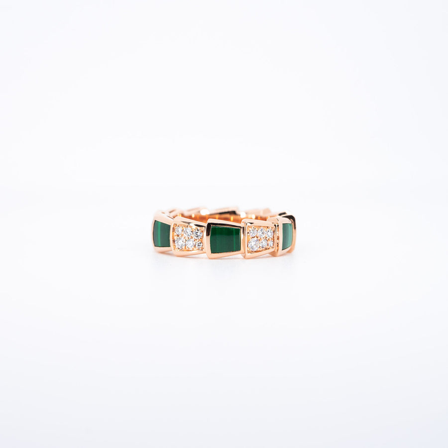 แหวน Bvlgari Serpenti Viper ring, set with Malachite Elements and Demi Pavé Diamonds #T2 18K Rose Gold Size 52# (Used) #vrbvn 6023