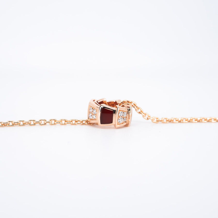 สร้อยและจี้ Bvlgari Serpenti Viper Pendant Necklace set with Pavé Diamonds and Carnelian Elements #T2 18K Rose Gold Size 42-44cm.# (Used) #vrbvn 6024