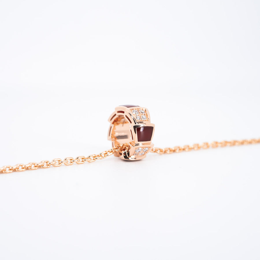 สร้อยและจี้ Bvlgari Serpenti Viper Pendant Necklace set with Pavé Diamonds and Carnelian Elements #T2 18K Rose Gold Size 42-44cm.# (Used) #vrbvn 6024