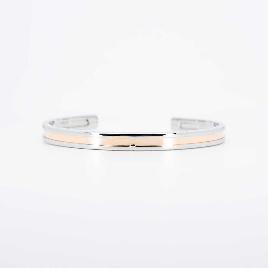 กำไล Bvlgari B.zero1 Cuff Bracelet in Stainless steel and Rose Gold #T4 Size M# (Used) #vrbvb 6016