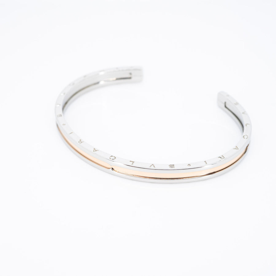 กำไล Bvlgari B.zero1 Cuff Bracelet in Stainless steel and Rose Gold #T4 Size M# (Used) #vrbvb 6016