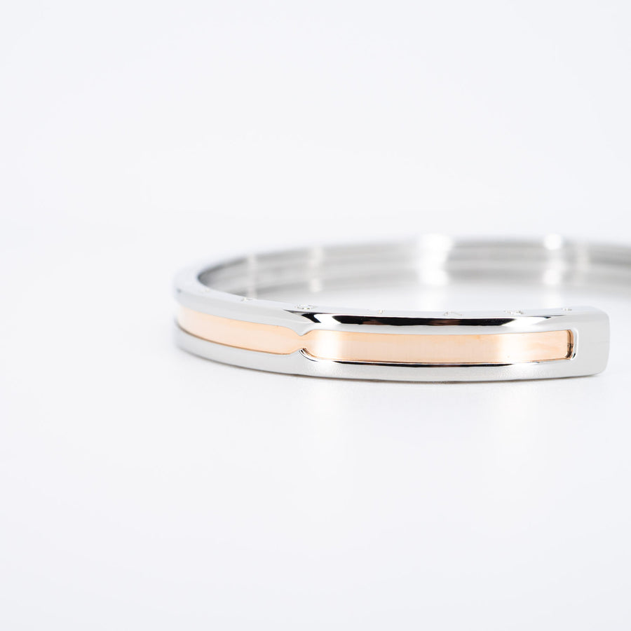 กำไล Bvlgari B.zero1 Cuff Bracelet in Stainless steel and Rose Gold #T4 Size M# (Used) #vrbvb 6016