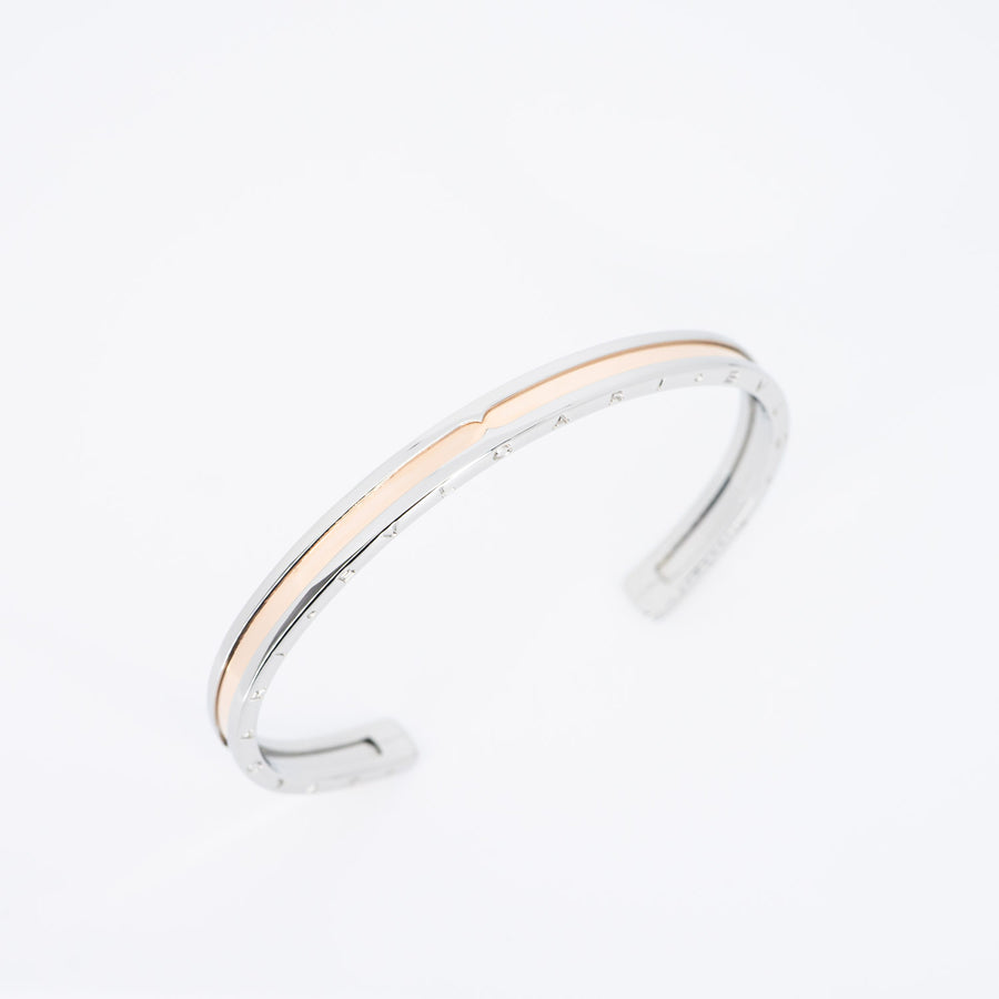 กำไล Bvlgari B.zero1 Cuff Bracelet in Stainless steel and Rose Gold #T4 Size M# (Used) #vrbvb 6016