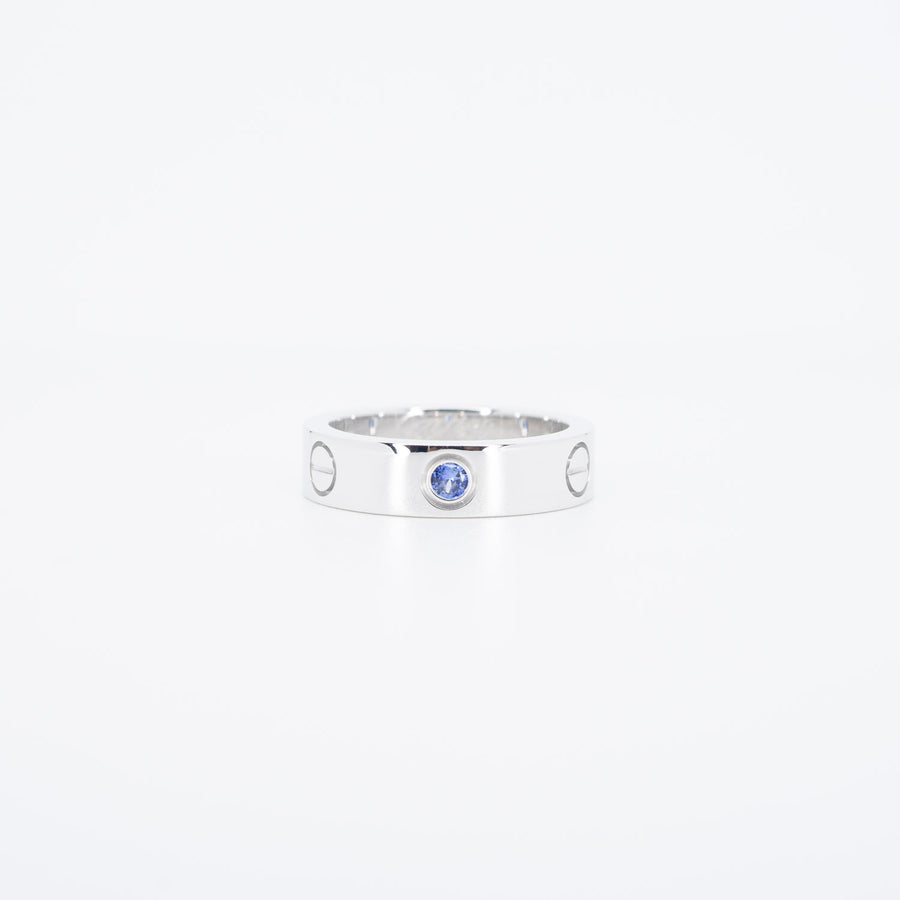 แหวน Cartier Love 3 Blue Sapphires Ring #T3 18K White Gold Size 57# (Used) #vrca 0668 #gemstone